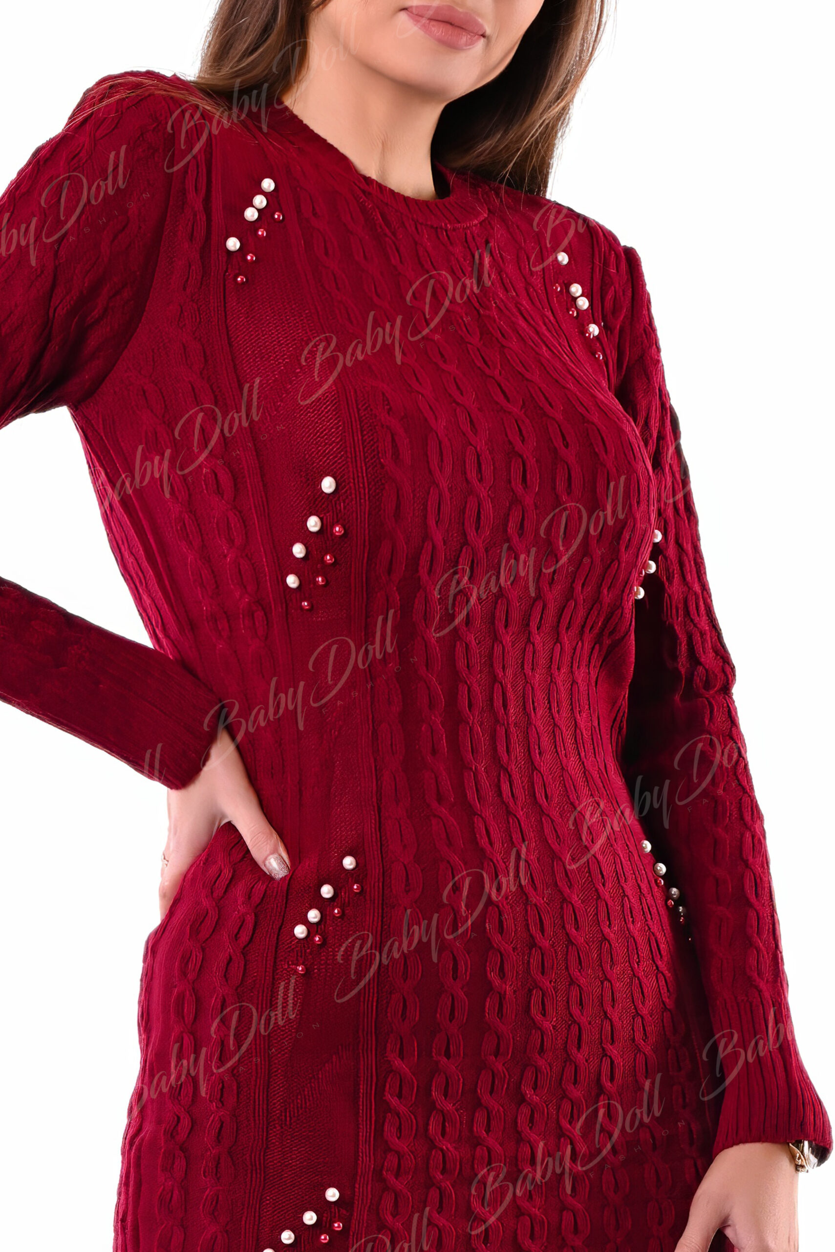 rochie tricotata ieftina cu perle rosie 4